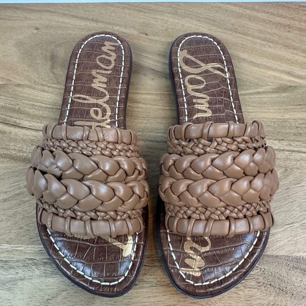 New NWOB Womens Sam Edelman Giada Woven Brown Leather Slides Sandals Size 6 M